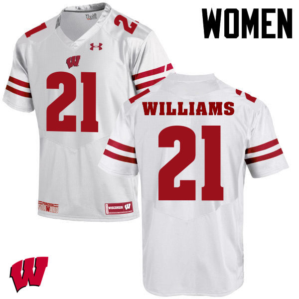 Wisconsin Badgers Women's #21 Caesar Williams NCAA Under Armour Authentic White College Stitched Football Jersey JM40H38ZJ
